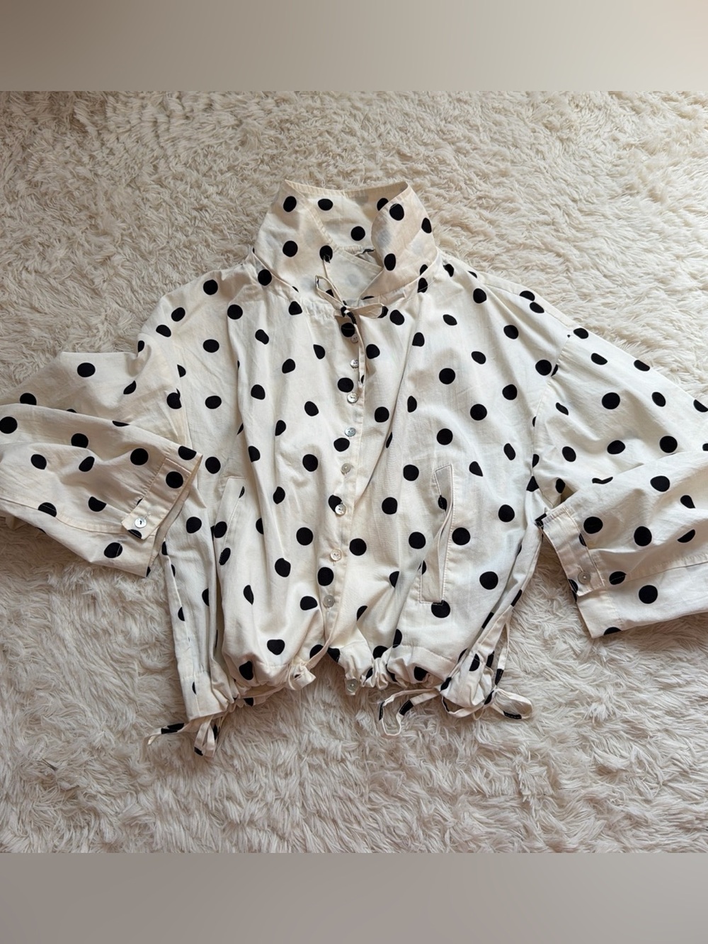Zara 100% Cotton Black and cream polka dot button up jacket